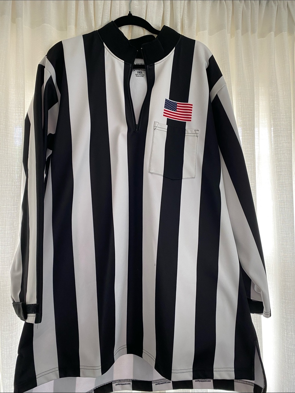 Smitty Black & White Striped Referee Pullover with Flag Patch